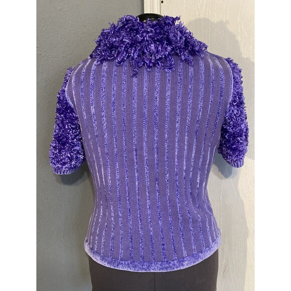 Berek Vintage Sweater Cardigan Purple Frill Y2K Clueless Preppy Unique Sz L - Picture 2 of 8